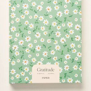 Anthropologie Papier Gratitude Hardcover Journal Daisies Green Pattern NEW